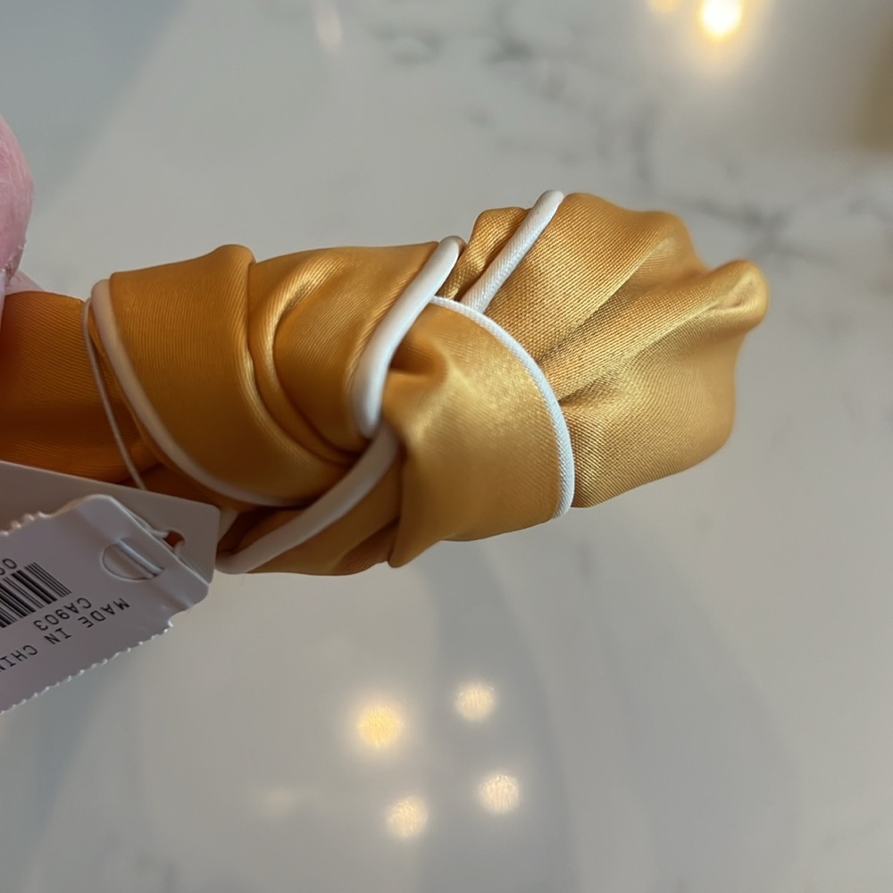 J Crew Elegant Gold Satin knotted Headband NWT - Picture 2 of 4